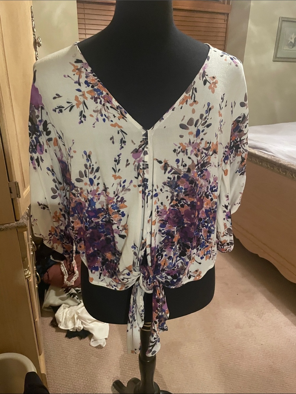 lovestitch White Floral Tie-Front V-Neck Blouse